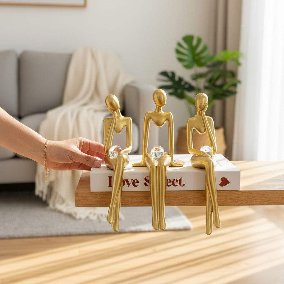 3pcs Thinker Statue Set – Gold
