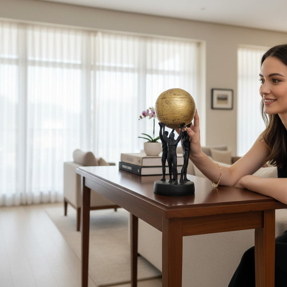 Atlas Carrying Globe Sculpture – Gold