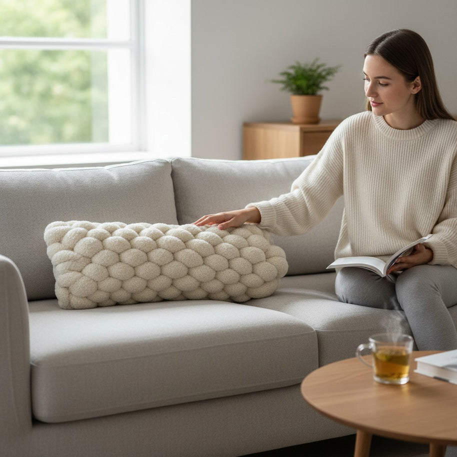 Braid Edge Lumbar Cushion – White