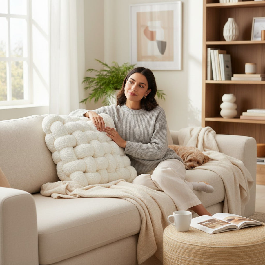 Chunky Knot Square Cushion – White