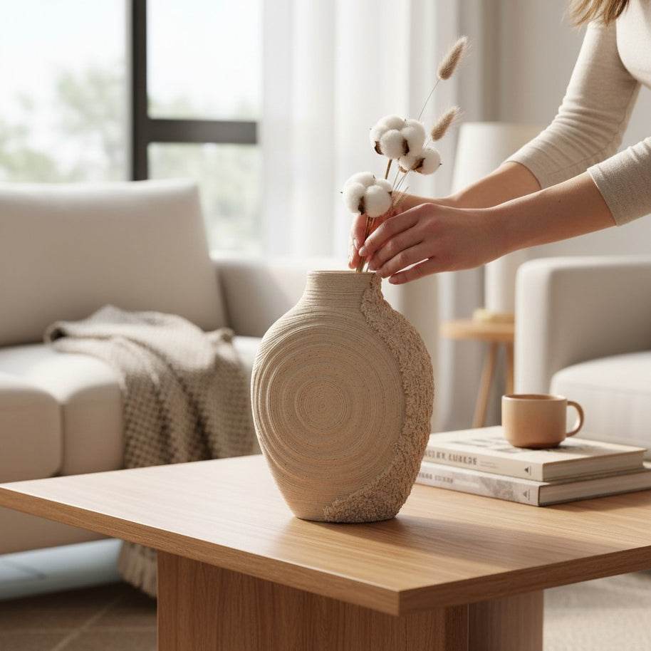 Concentric Ring Disc Vase – Beige