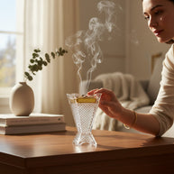 Diamond Cut Glass Bakhoor Burner – Gold and Amber