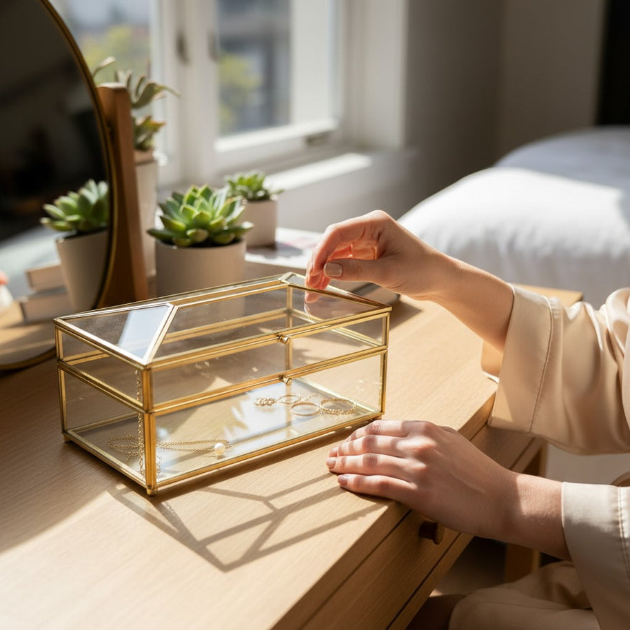 Gold Frame Glass Storage Box – Gold