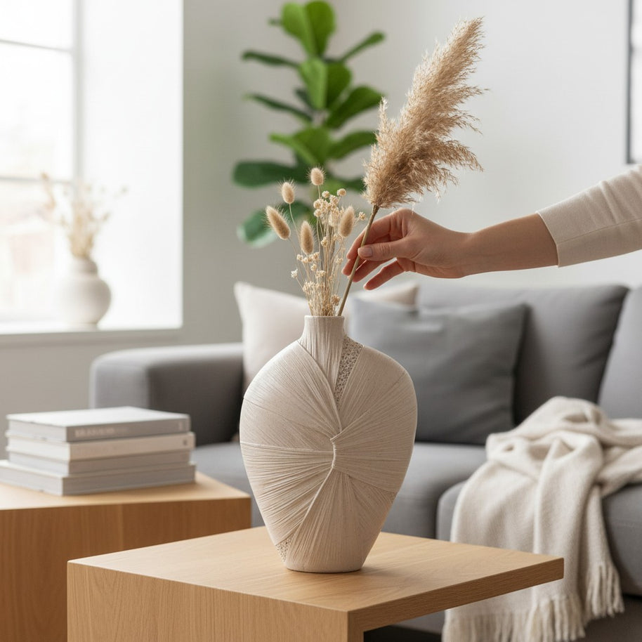 Leaf Vein Tall Oval Vase – Beige Large