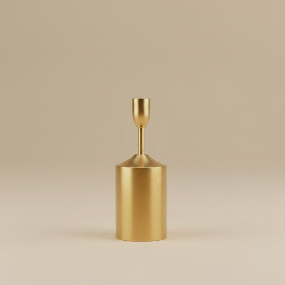 Pillar‑Base Taper Candle Holder – Gold
