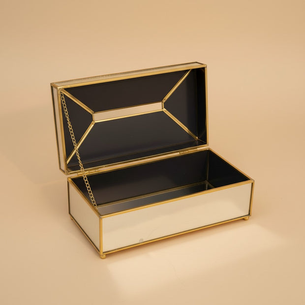 Gold Frame Glass Storage Box – Black Mirror