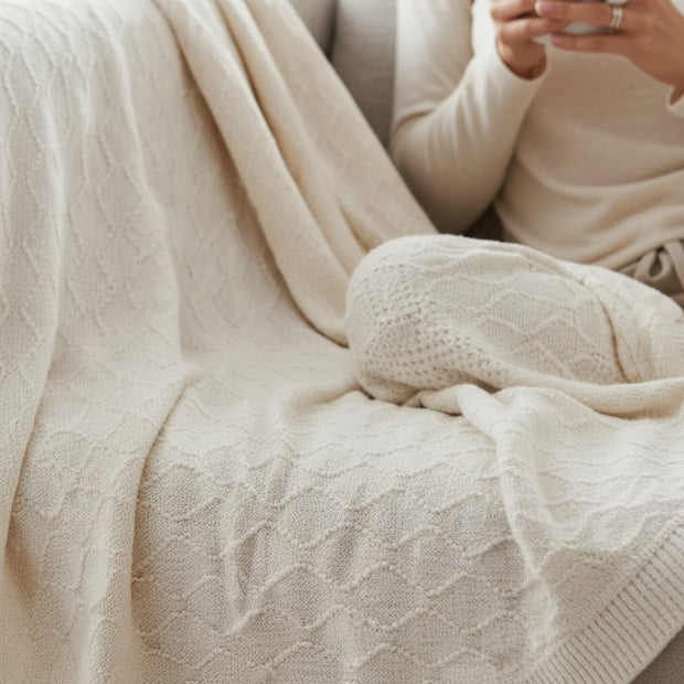 Throw Blanket – Beige Diamond Weave