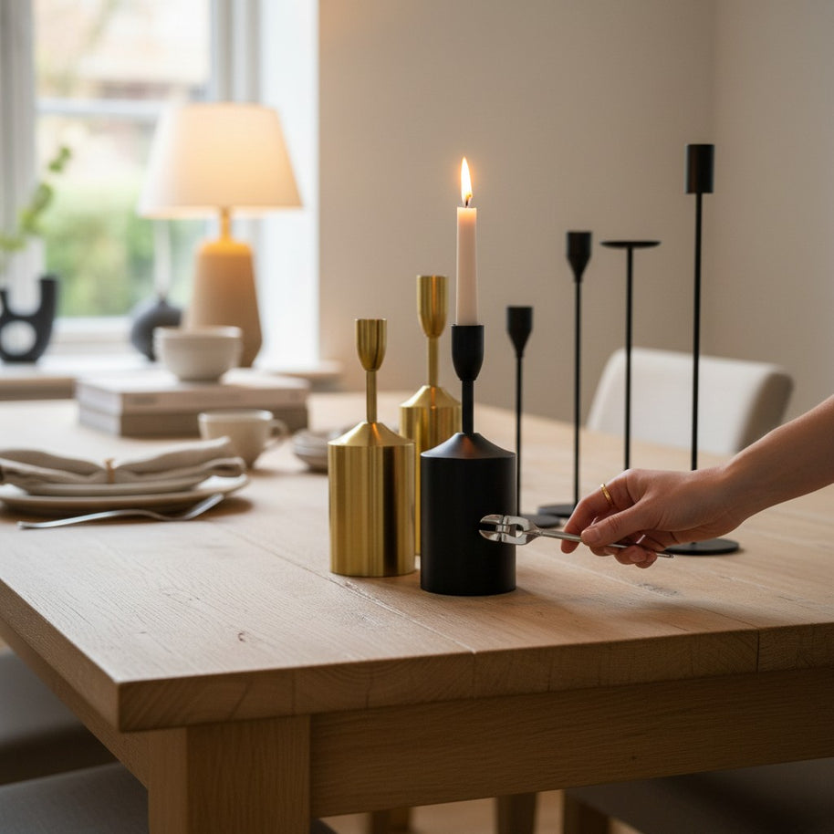 Pillar‑Base Taper Candle Holder – Black