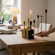Pillar‑Base Taper Candle Holder – Black