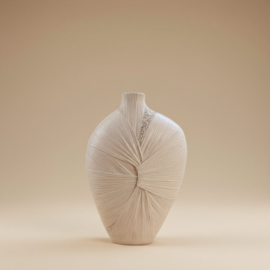 Leaf Vein Tall Oval Vase – Beige Large