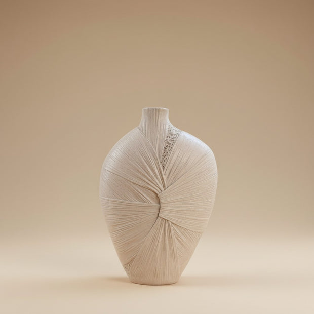 Leaf Vein Tall Oval Vase – Beige Large