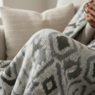 Throw Blanket –  Woven Hexagon Pattern in Grey/White