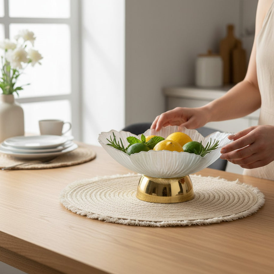 Flower Petal Glass Bowl – White and Gold