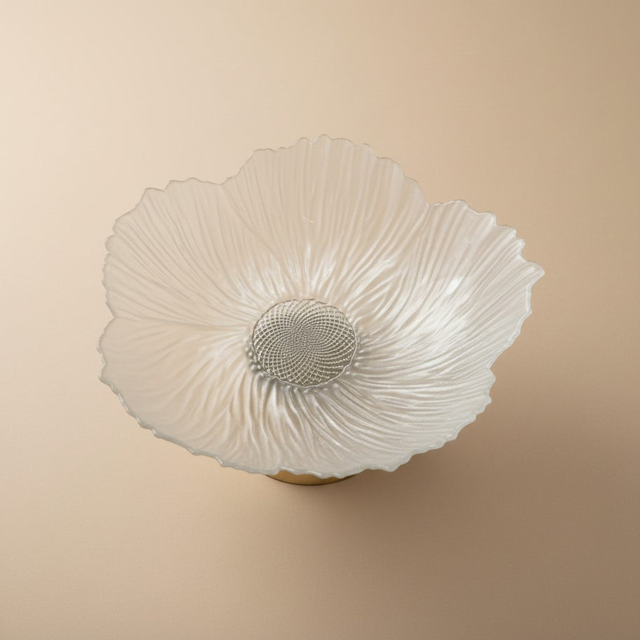 Flower Petal Glass Bowl – White and Gold