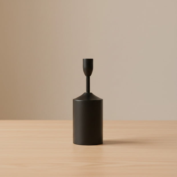Pillar‑Base Taper Candle Holder – Black