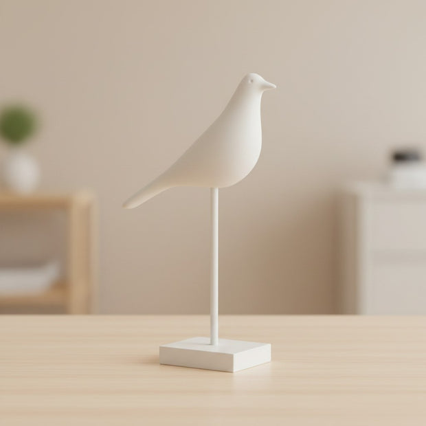 Bird on Stand Figurine – White
