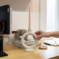Ring Taper Candle Holder – White Ceramic