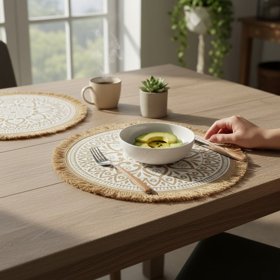 Round Jute Mandala Placemat – Design 2