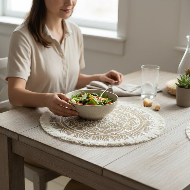 Round Jute Mandala Placemat – Design 3