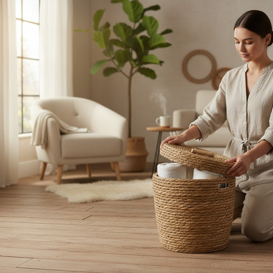Seagrass Round Lidded Basket – Medium
