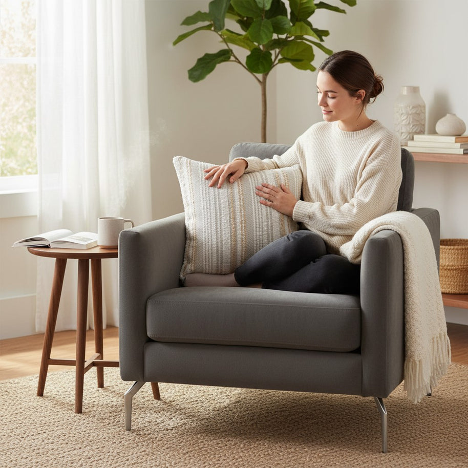 Square Cushion – Cream Vertical Stripe