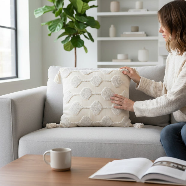 Square Cushion – Tufted Wave White
