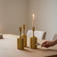 Pillar‑Base Taper Candle Holder – Gold