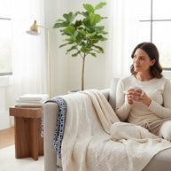 Throw Blanket – Beige Diamond Weave