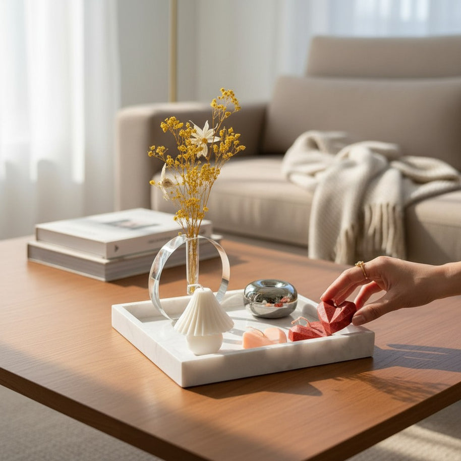 Decorative Marble Tray Styling Set with Scented Candles
