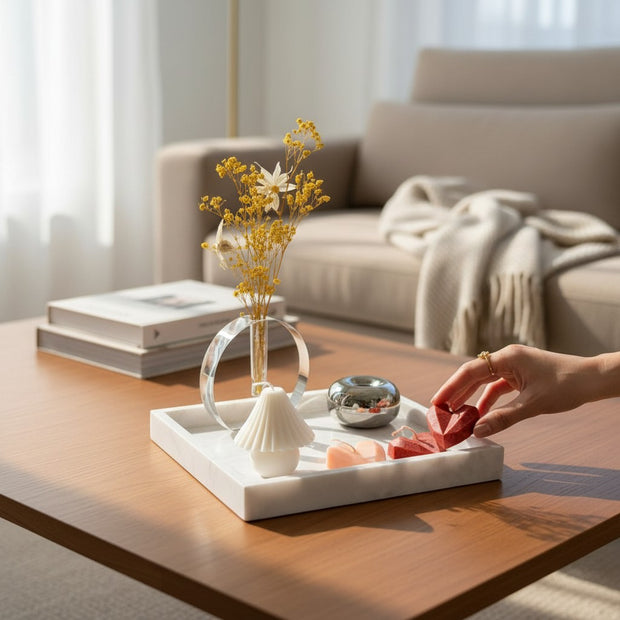 Decorative Marble Tray Styling Set with Scented Candles