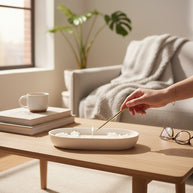 White Oval Ceramic Tray Flower Motif