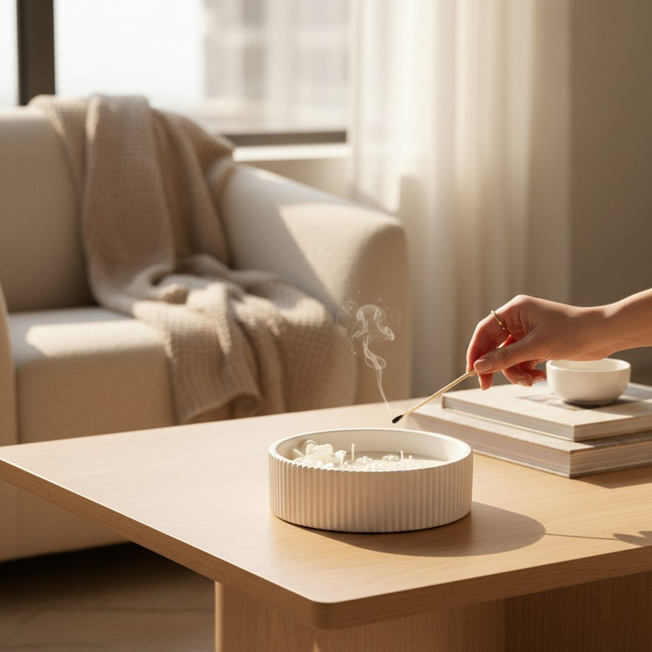 White Round Ribbed Ceramic Tray