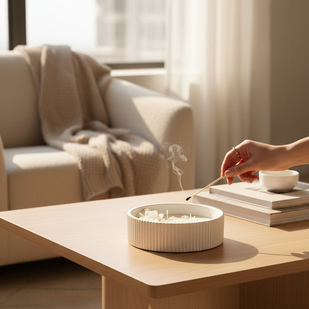 White Round Ribbed Ceramic Tray