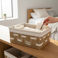 Woven Storage Box with Linen Liner – Small